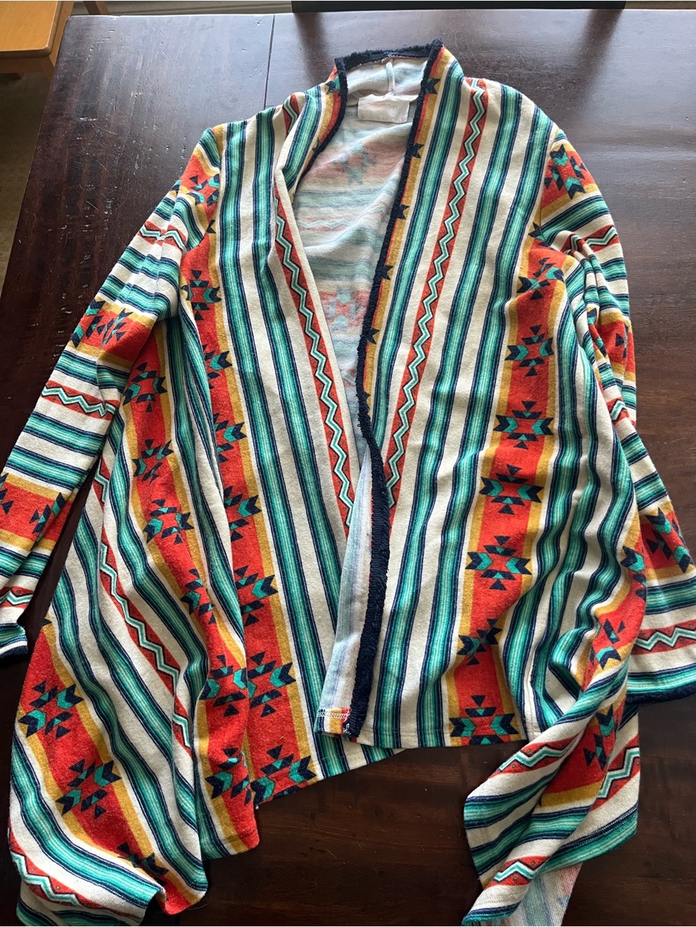 Skies Are Blue Red Multicolor Southwestern Open-Front Cardigan